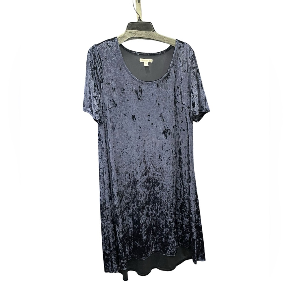 Westport Navy Blue Velour‎ Short Sleeve Scope Neck Dress